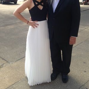 Floor length black and white dress